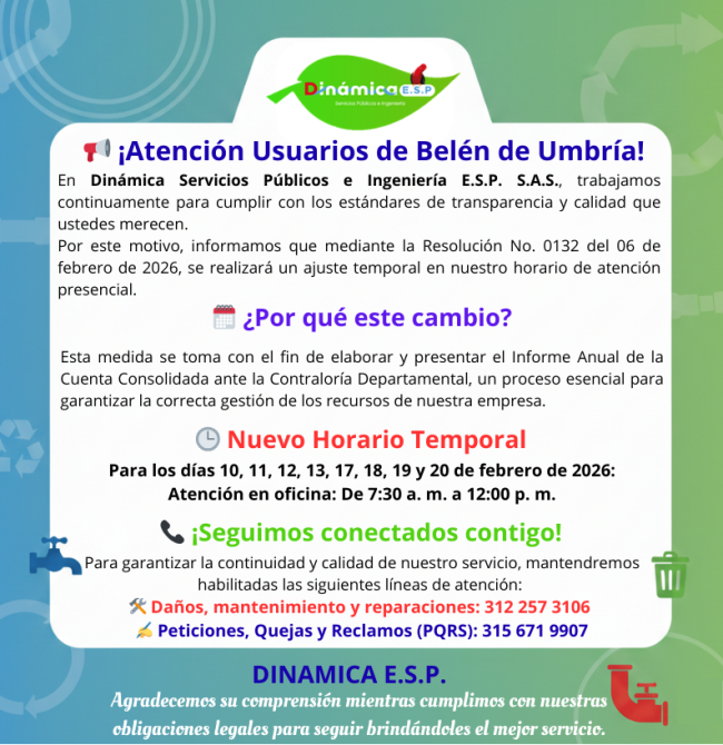 cambio horario atención febrero 2026