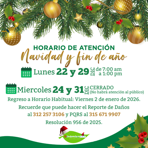 horario diciembre 2025, resolucion 956 de 2025